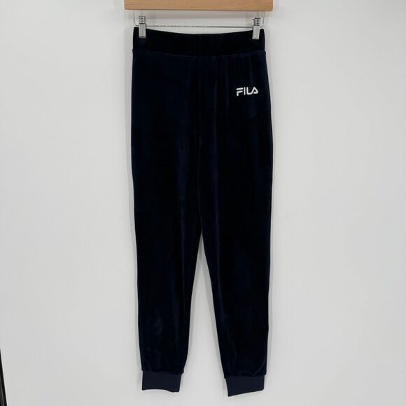 Fila Sara Velour Jogger Pant High Rise Navy Blue Women XS Cozy Athleisure - Picture 1 of 11